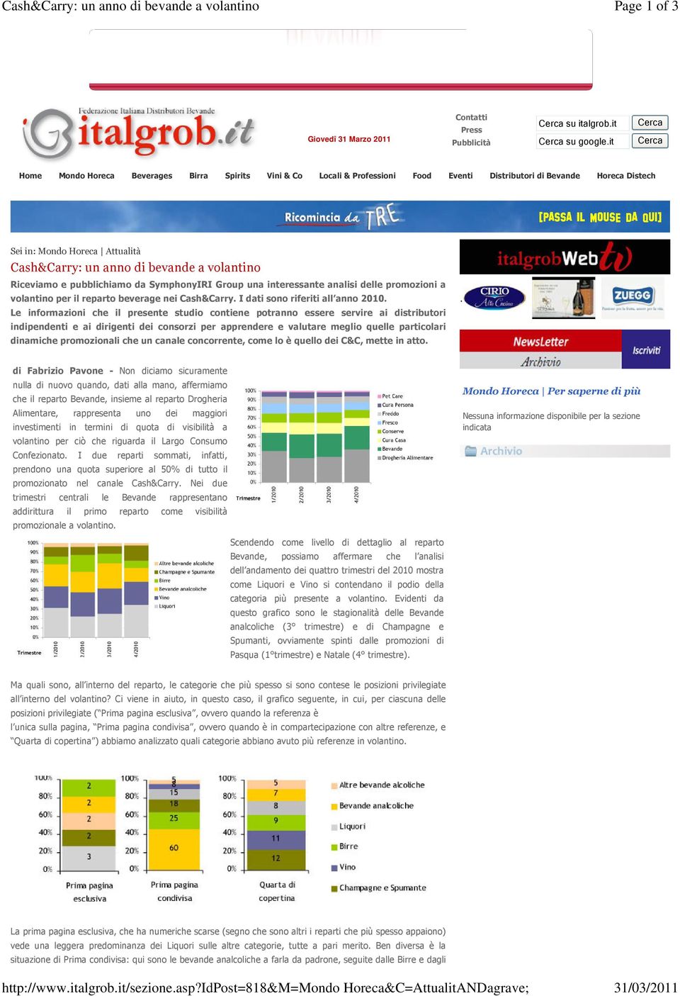 volantino Riceviamo e pubblichiamo da SymphonyIRI Group una interessante analisi delle promozioni a volantino per il reparto beverage nei Cash&Carry. I dati sono riferiti all anno 2010.