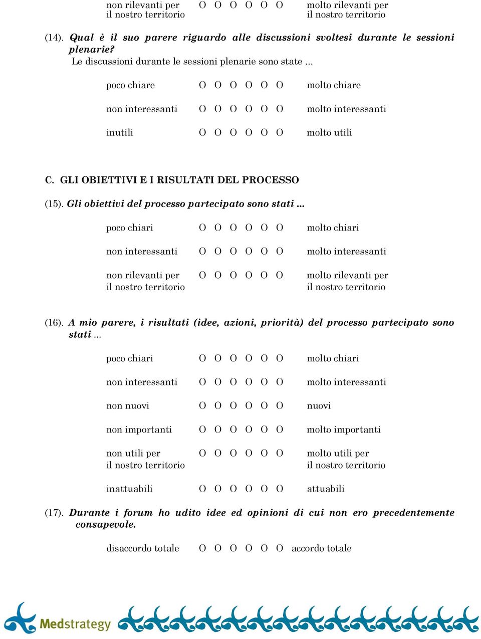 .. poco chiari molto chiari non interessanti molto interessanti non rilevanti per molto rilevanti per (16). A mio parere, i risultati (idee, azioni, priorità) del processo partecipato sono stati.