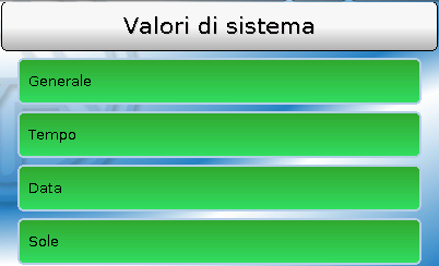 Valori di sistema Valori di sistema In questo menu viene indicato lo stato dei valori di sistema che sono disponibili come Fonte per le variabili di entrata di funzioni e per le uscite CAN e DL.