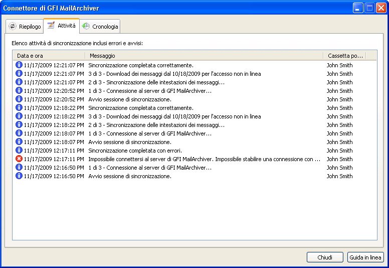 Quando si verifica un errore, consultare i relativi dettagli nel Riepilogo o fare clic su Visualizza errori per aprire la scheda Attività.