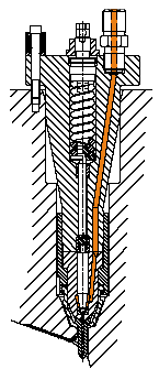 La figura a lato mostra il sistema asse a camme-pompa-iniettore, con l iniettore fuori scala per motivi di chiarezza, installato su tutti i motori serie RTA; Nei motori RTA ogni corpo pompe ha due