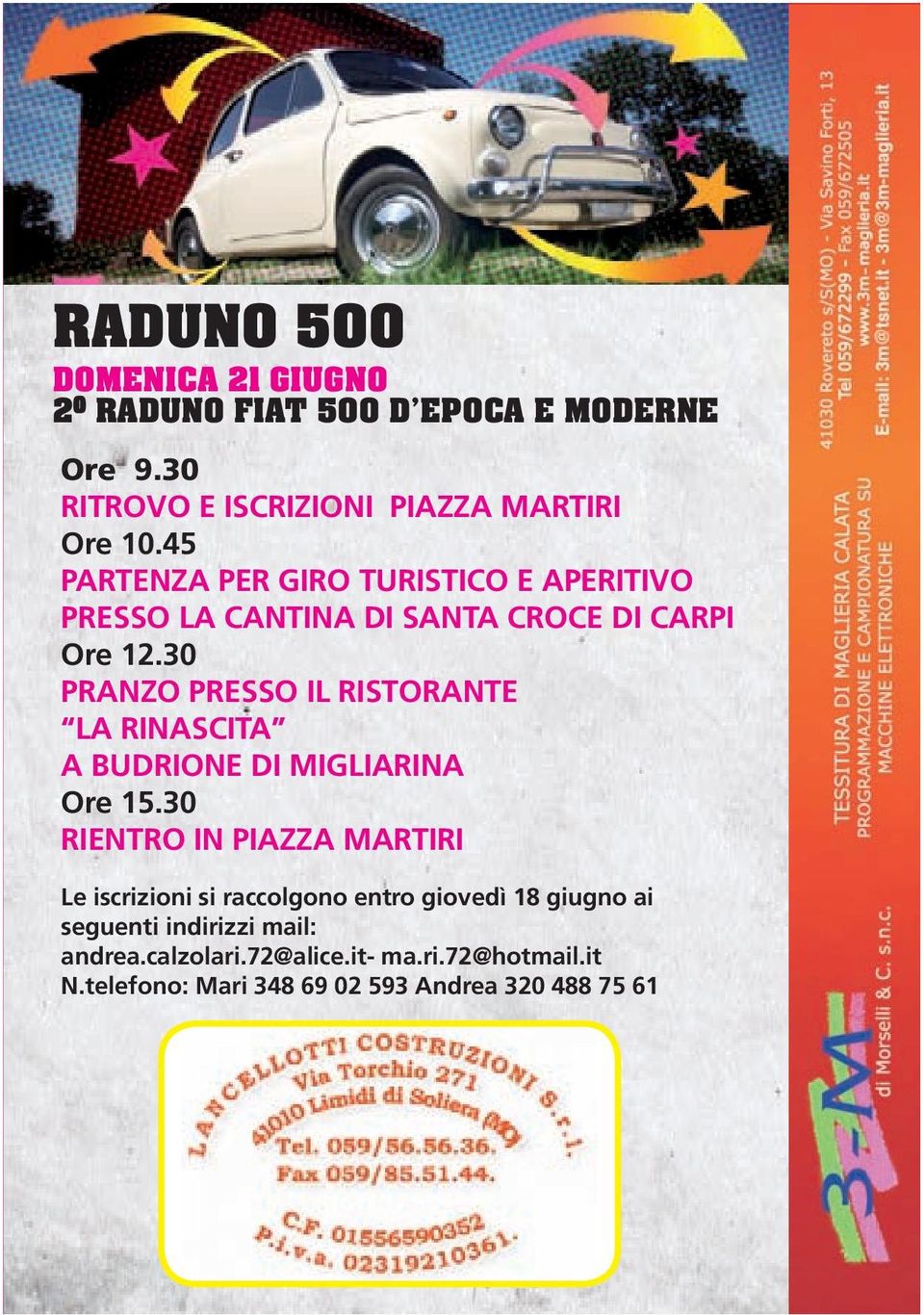 30 PRANZO PRESSO IL RISTORANTE LA RINASCITA A BUDRIONE DI MIGLIARINA Ore 15.