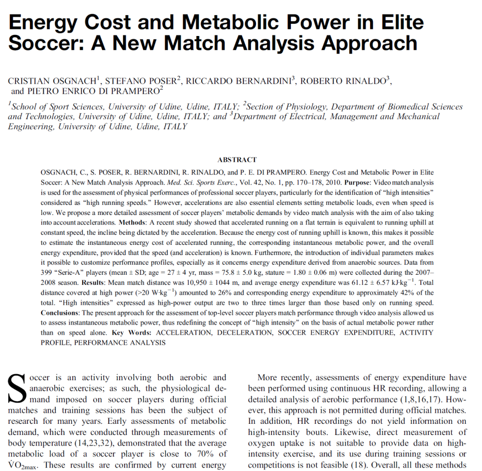 Il Costo Energetico Distanze & Velocità Accelerazioni