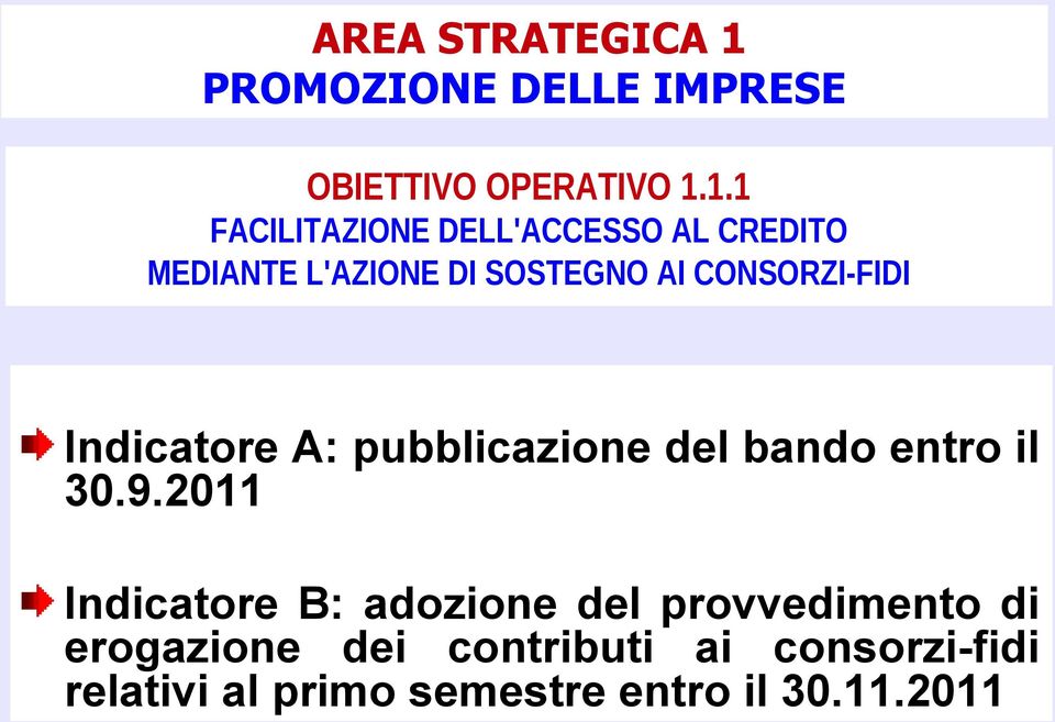 1.1 FACILITAZIONE DELL'ACCESSO AL CREDITO MEDIANTE L'AZIONE DI SOSTEGNO AI