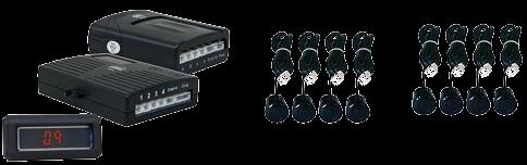 Sensori retromarcia kit PS-414 WL COD. 20025 Kit sensori di retromarcia senza fili formato da 4 sensori ultrasonici, box di controllo, display alfanumerico e avvisatore acustico.