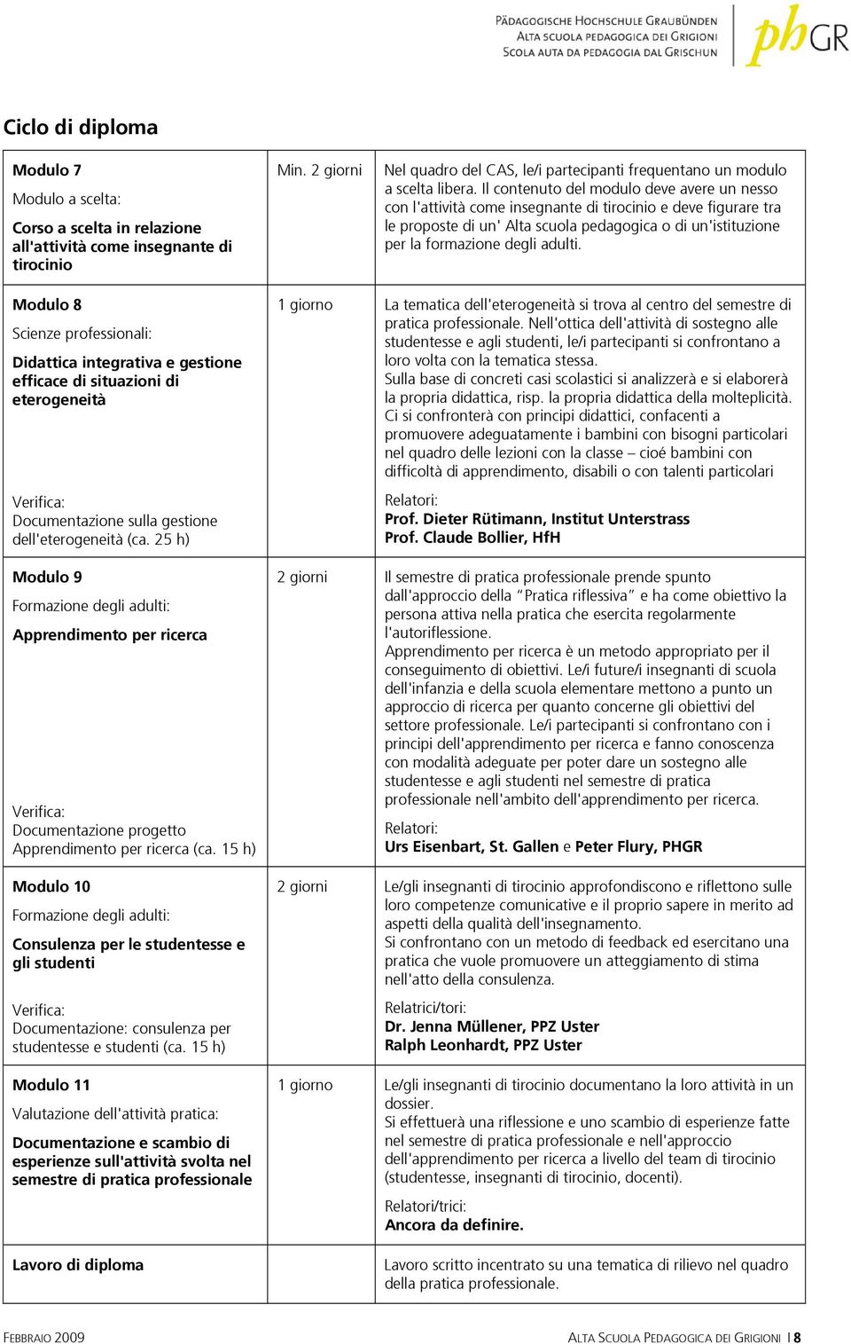 Il contenuto del modulo deve avere un nesso con l'attività come insegnante di tirocinio e deve figurare tra le proposte di un' Alta scuola pedagogica o di un'istituzione per la formazione degli