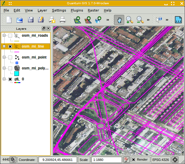 i dati in OSM layer line strade e più in generale