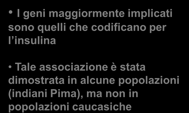 ) I geni maggiormente implicati sono quelli che codificano per l insulina Tale