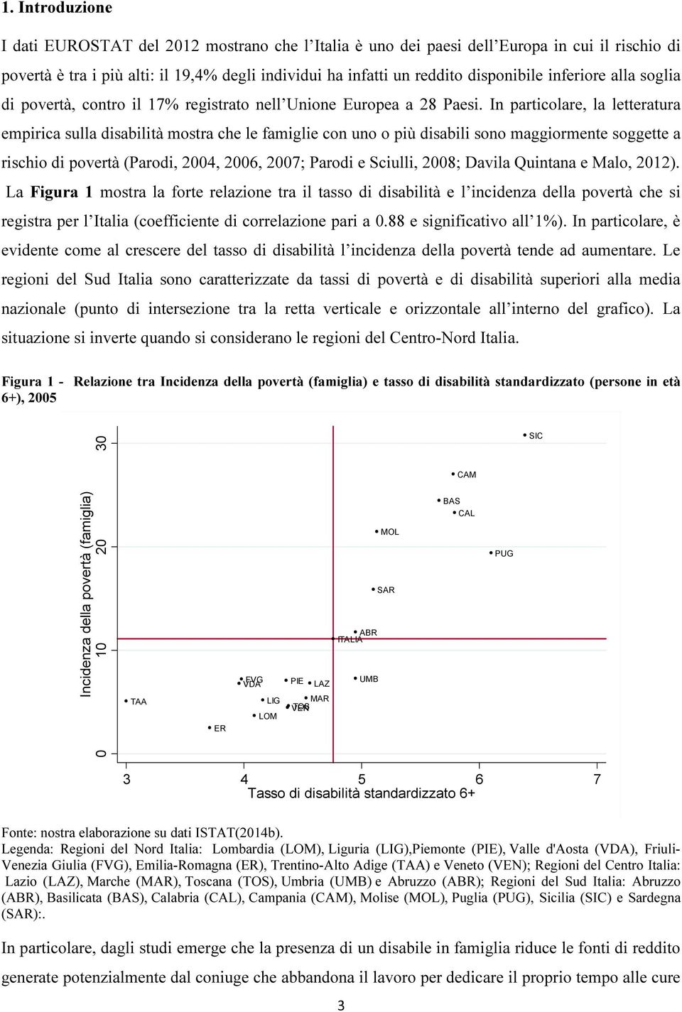 In particolare, la letteratura empirica sulla disabilità mostra che le famiglie con uno o più disabili sono maggiormente soggette a rischio di povertà (Parodi, 2004, 2006, 2007; Parodi e Sciulli,