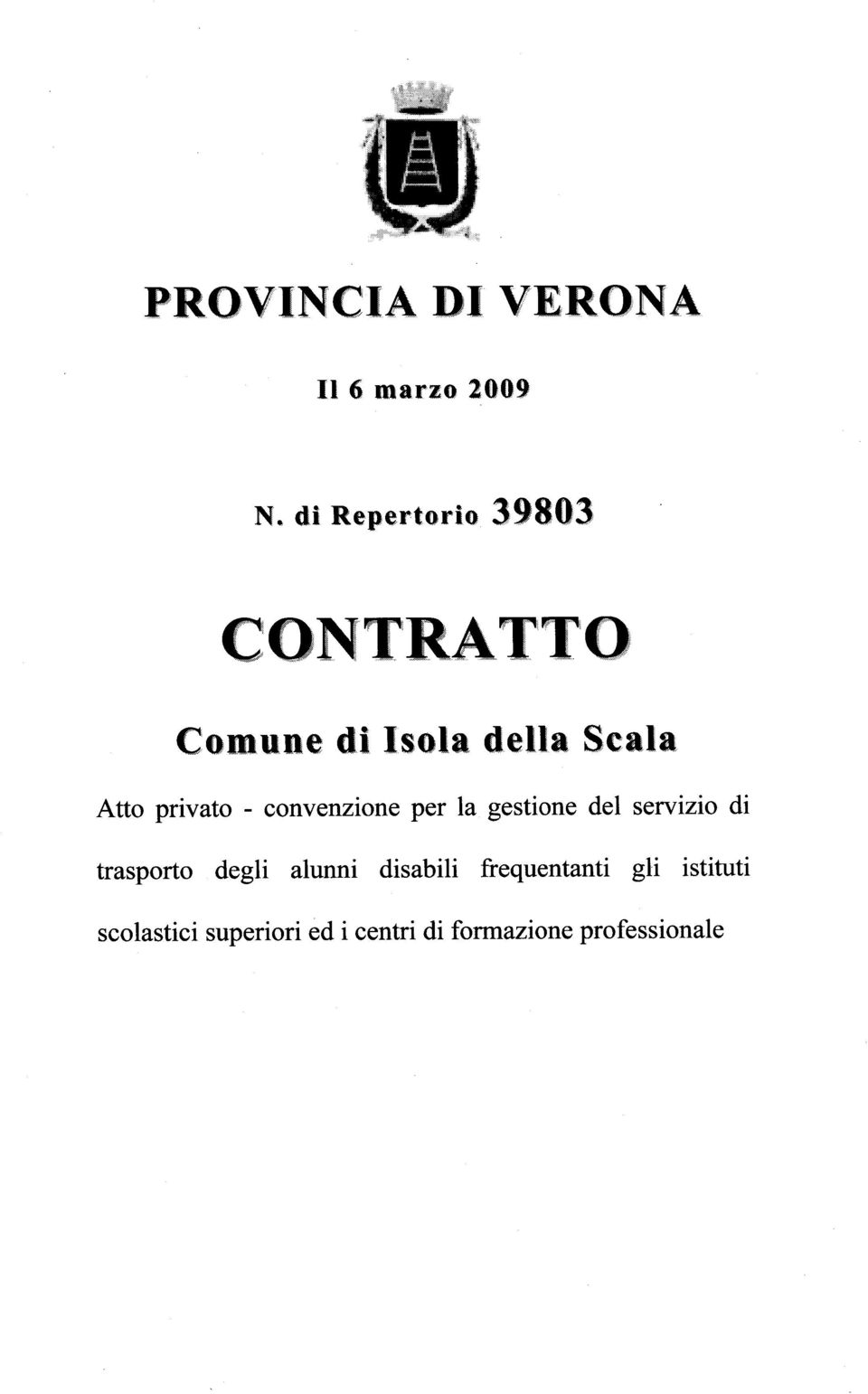 convenzione per la gestione del servizio di trasporto degli alunni