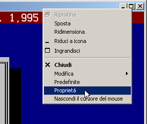 Si aprirà la finestra con TacLOG in funzione. Cambiare le dimensioni Cliccare con il tasto destro del mouse sulla barra dell'applicazione. Scegliere Proprietà dal menu a tendina.