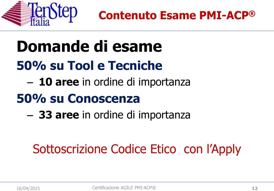 Conoscenza 33 aree in ordine di importanza