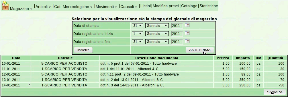 Esercitazione con la contabilità di magazzino (mag1) 799 106.