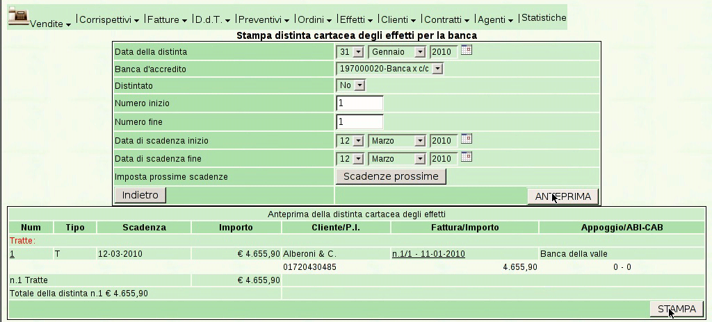 810 volume V Didattica in laboratorio Dopo l indicazione dei dati, si ottiene l elenco degli effetti di cui si sta per produrre la distinta. Si conferma ulteriormente per ottenere la distinta. 108.