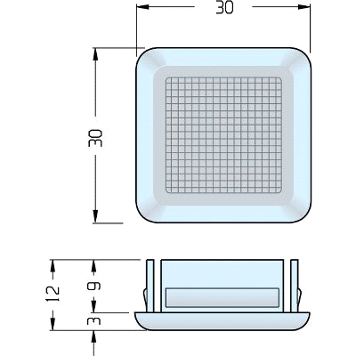 Tappi per profili Q25 Tappi - catalogo INOX L21111 Tappo quadrato raggiato per tubo Q 25, in poliammide (caricato vetro) con frontale zigrinato in rilievo Colore: RAL 7039