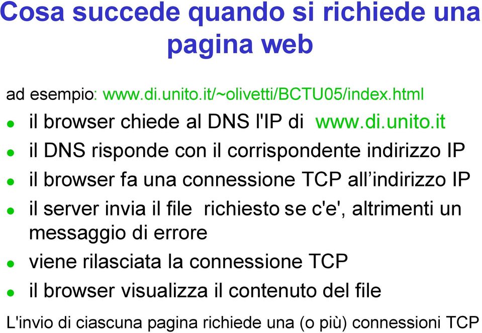 it il DNS rispode co il corrispodete idirizzo IP il browser fa ua coessioe TCP all idirizzo IP il server ivia