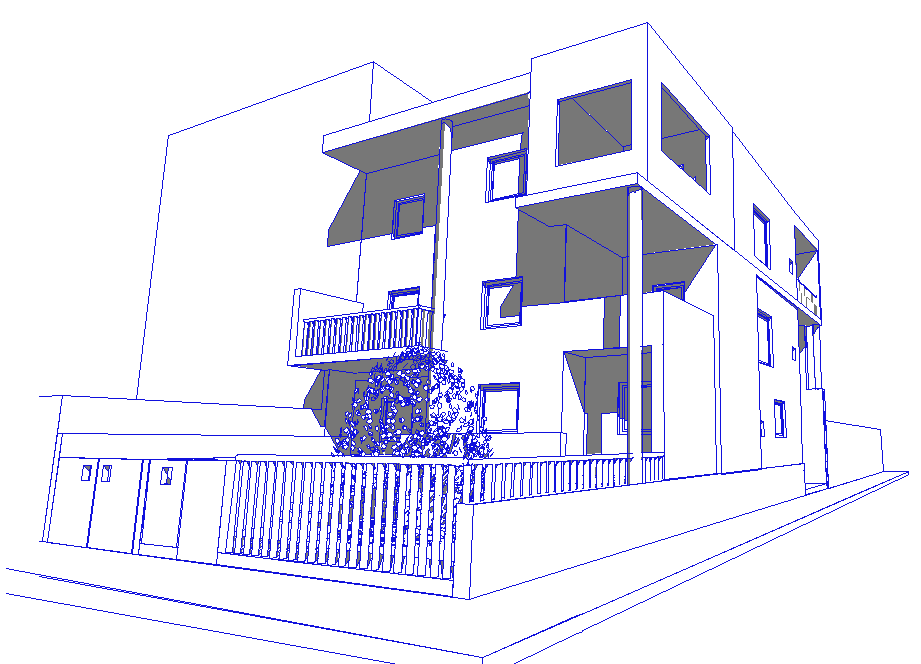 Importo delle opere 250.000.000. 2001 - Progettazione di un edificio a destinazione residenziale sviluppato su quattro livelli (garage e tre alloggi), per un volume vuoto per pieno pari a mc.