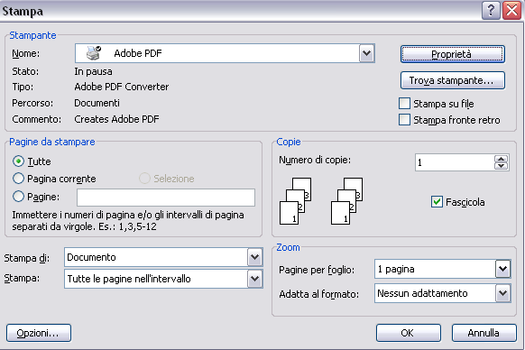 LE OPZIONI DI STAMPA File Stampa È possibile specificare quante e quali pagine stampare, oppure stampare solo il testo selezionato Con il pulsante proprietà si accede
