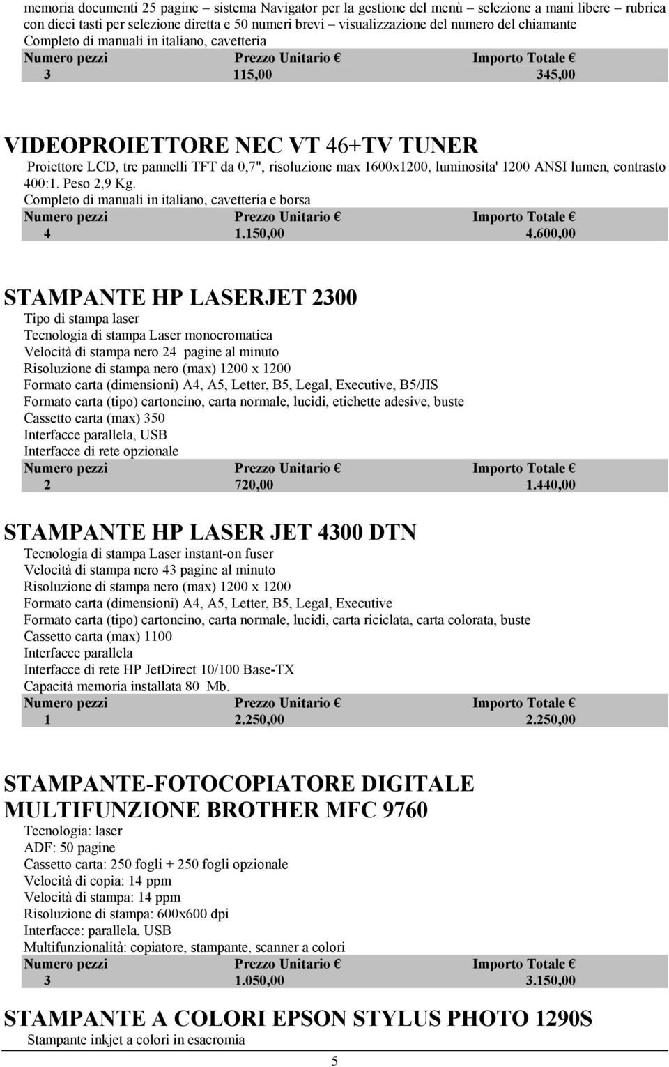 contrasto 400:1. Peso 2,9 Kg. Completo di manuali in italiano, cavetteria e borsa 4 1.150,00 4.