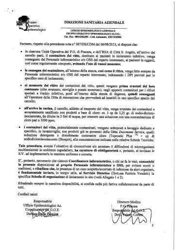 rischio di diffusione di CPE definendone i ruoli e le responsabilità Procedure di sanificazione ambientale da implementare in presenza di casi di colonizzazione/infezione da