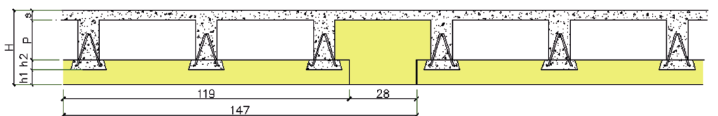 TERMODALLE TERMODALLE PLUS elemento isolante (h1+h2) Altezza interposto in polistirolo (p) cappa in cls (s) totale del solaio (H) Cls da gettare in opera Peso proprio del solaio Resistenza termica