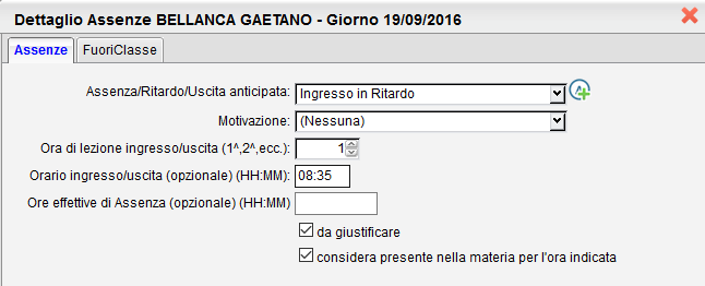 Cliccando sull icona modifica rapida e possibile immettere rapidamente le assenze del giorno tramite un menu a tendina.