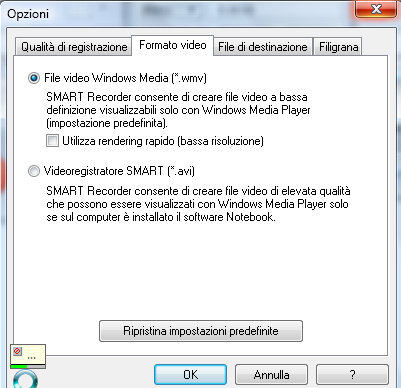 Strumento registrazione : E' possibile registrare l'intero desktop un'area definita rettangolare La finestra attiva Aprendo il menù opzioni è possibile configurare.