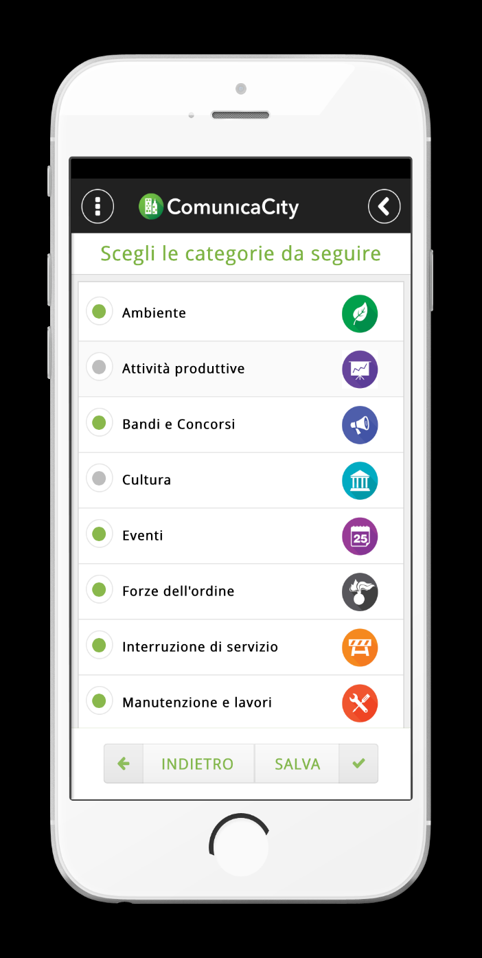 Il cittadino può scegliere tutti i comuni e gli enti pubblici, e selezionare le categorie informative di