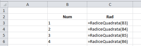 Le formule sono: Come si può osservare, la funzione definita dall utente, all interno di Excel, è usata come una qualsiasi funzione predefinita.