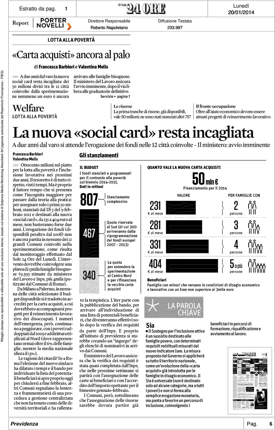 varo la nuova social card resta incagliata: dei 50 milioni divisi tra le 12 città coinvolte dalla sperimentazione nemmeno un euro è ancora (Carta acquisti» ancora al palo di Francesca Barbieri e