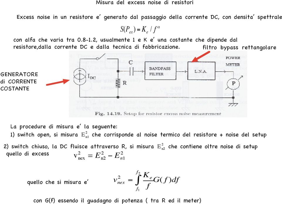 filtro bypass rettangolare GENERATORE di CORRENTE COSTANTE La procedure di misura e la seguente: 1) switch open, si misura che corrisponde al noise termico del resistore + noise del