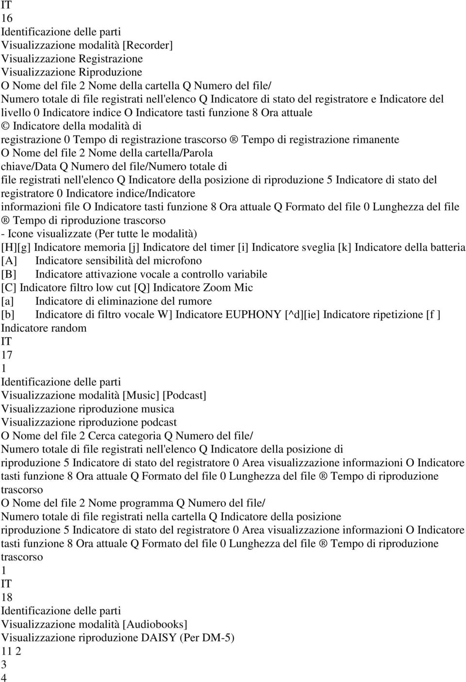 Tempo di registrazione trascorso Tempo di registrazione rimanente O Nome del file 2 Nome della cartella/parola chiave/data Q Numero del file/numero totale di file registrati nell'elenco Q Indicatore