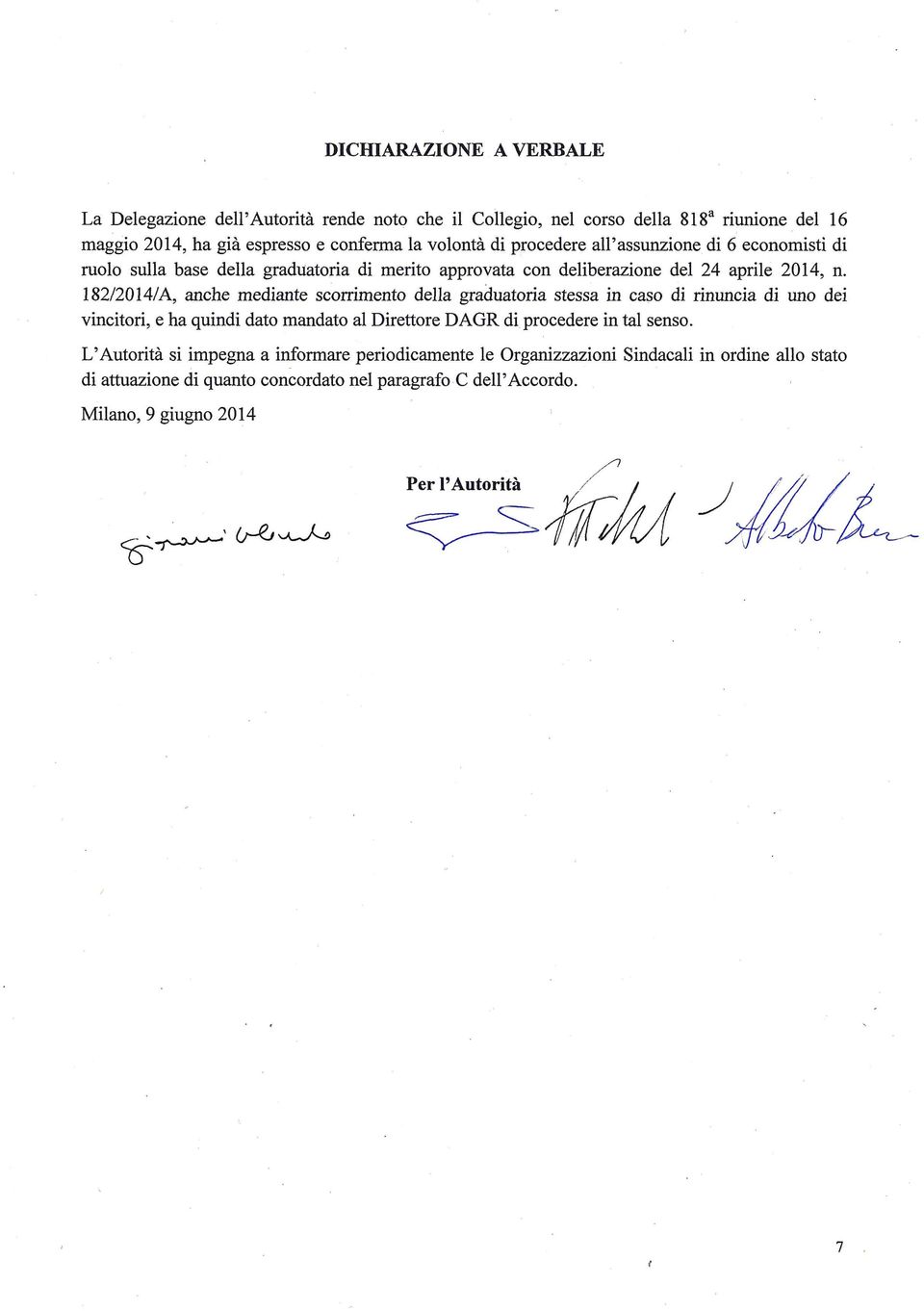 182/20 14/ A, anche mediante scorrimento della graduatoria stessa in caso di rinuncia di uno dei vincitori, e ha quindi dato mandato al Direttore DAGR di procedere in