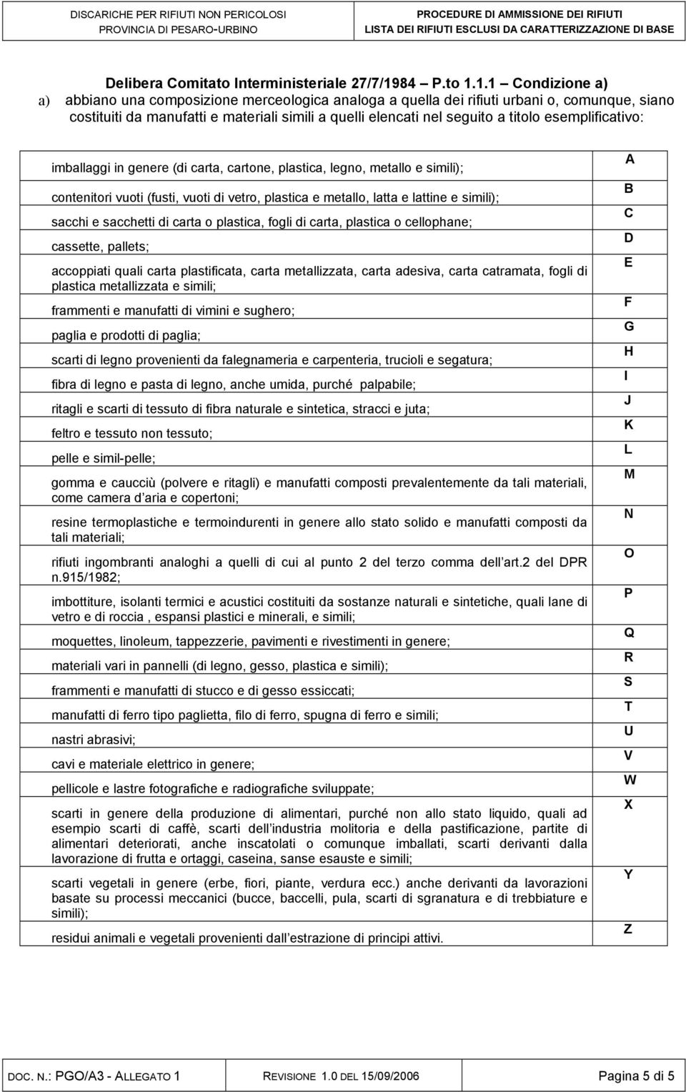 1.1 Condizione a) a) abbiano una composizione merceologica analoga a quella dei rifiuti urbani o, comunque, siano costituiti da manufatti e materiali simili a quelli elencati nel seguito a titolo