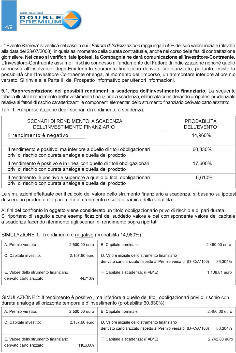 L Investitore-Contraente assume il rischio connesso all andamento del Fattore di Indicizzazione nonché quello connesso all insolvenza degli Emittenti lo strumento finanziario derivato cartolarizzato;