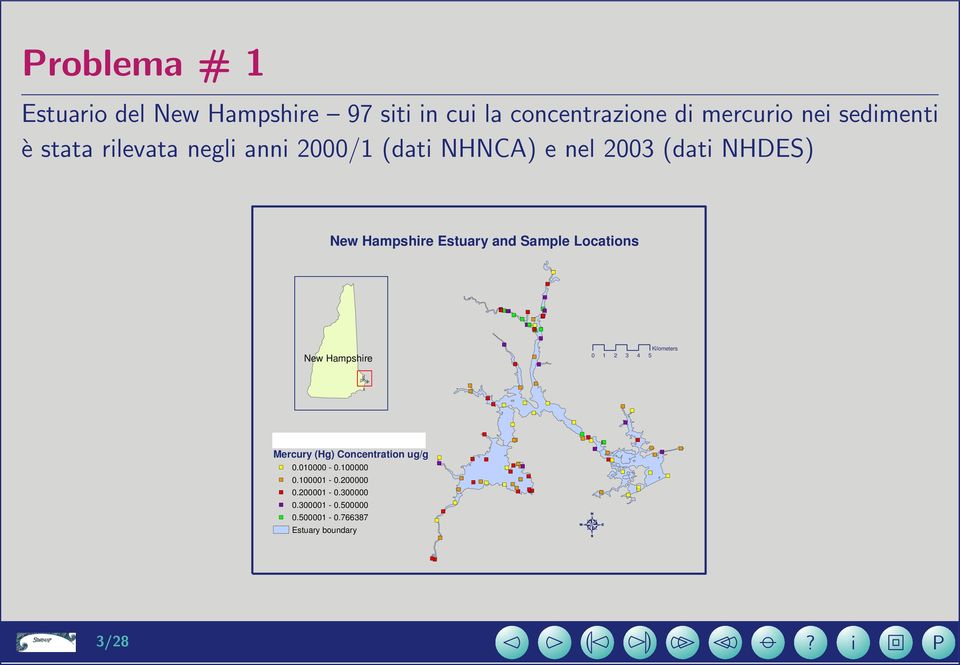 Locatons New Hampshre Klometers 0 1 2 3 4 5 Sample Stes Mercury (Hg) Concentraton ug/g 0.