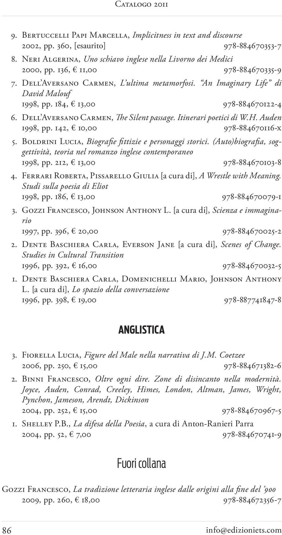 Itinerari oetici di W.H. Auden 1998, pp. 142, 10,00 978-884670116-x 5. Boldrini Lucia, Biografi e fi ttizie e ersonaggi storici.