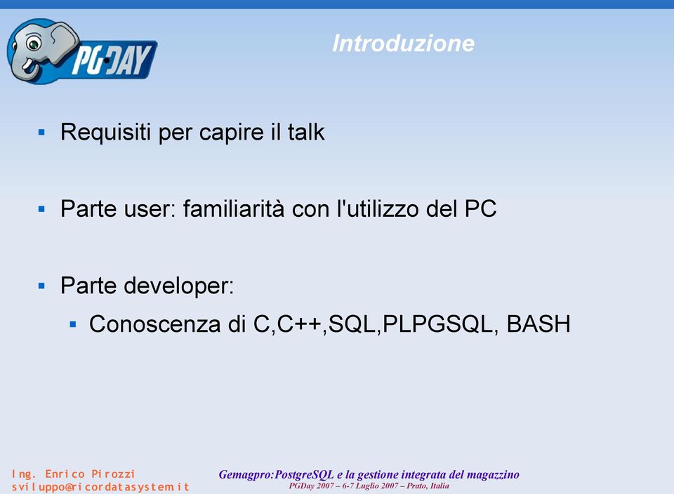 l'utilizzo del PC Parte developer: