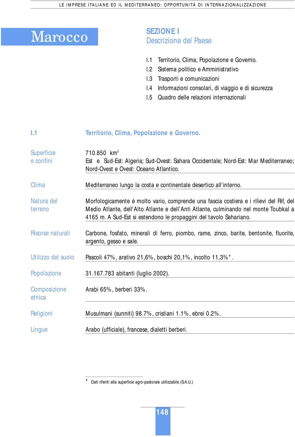 Superficie e confini Clima Natura del terreno Risorse naturali Utilizzo del suolo Popolazione Composizione etnica Religioni Lingue 710.