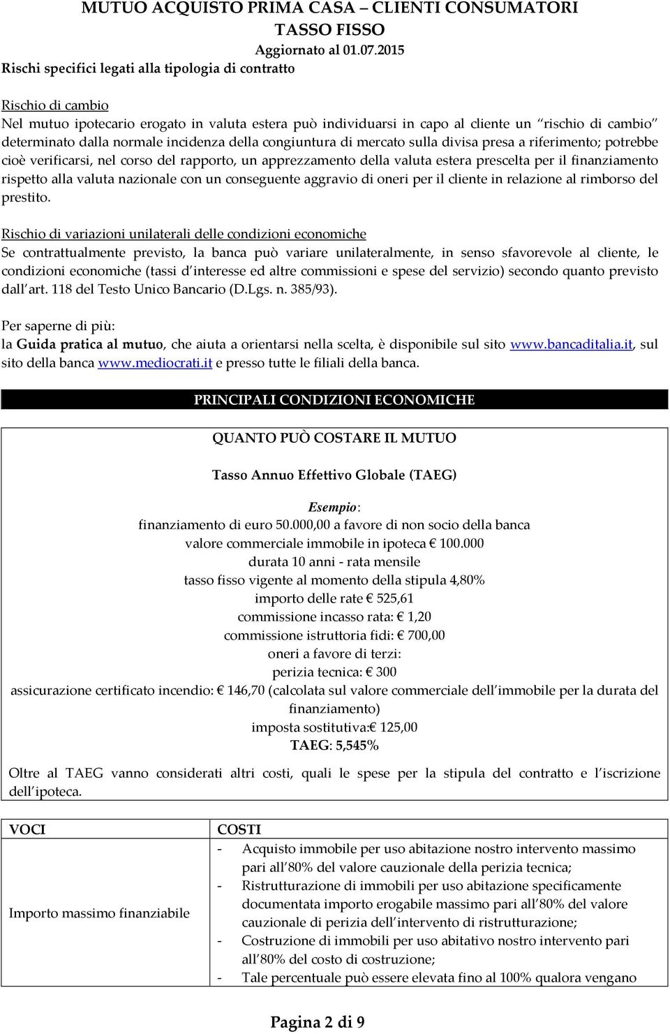 rispetto alla valuta nazionale con un conseguente aggravio di oneri per il cliente in relazione al rimborso del prestito.