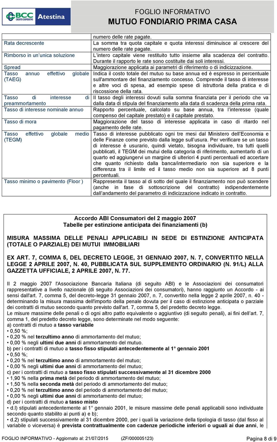 L intero capitale viene restituito tutto insieme alla scadenza del contratto. Durante il rapporto le rate sono costituite dai soli interessi.