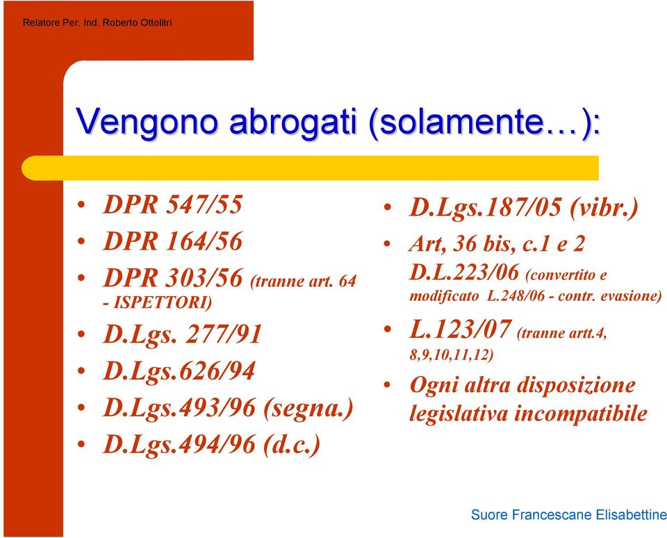 ) Art, 36 bis, c.1 e 2 D.L.223/06 (convertito e modificato L.248/06 - contr. evasione) L.