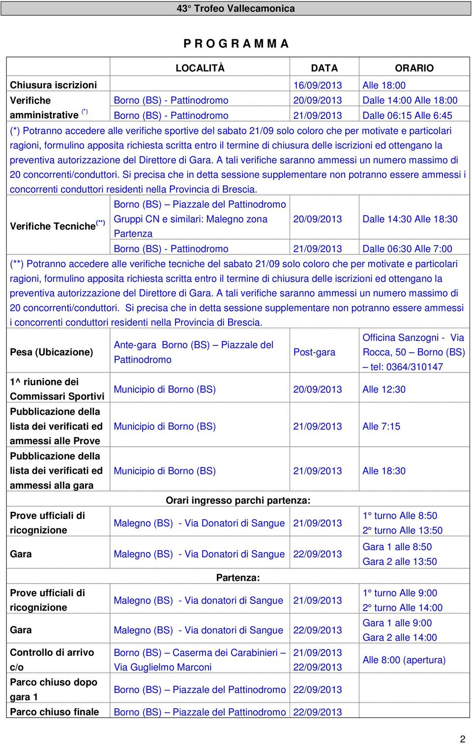 termine di chiusura delle iscrizioni ed ottengano la preventiva autorizzazione del Direttore di Gara. A tali verifiche saranno ammessi un numero massimo di 20 concorrenti/conduttori.