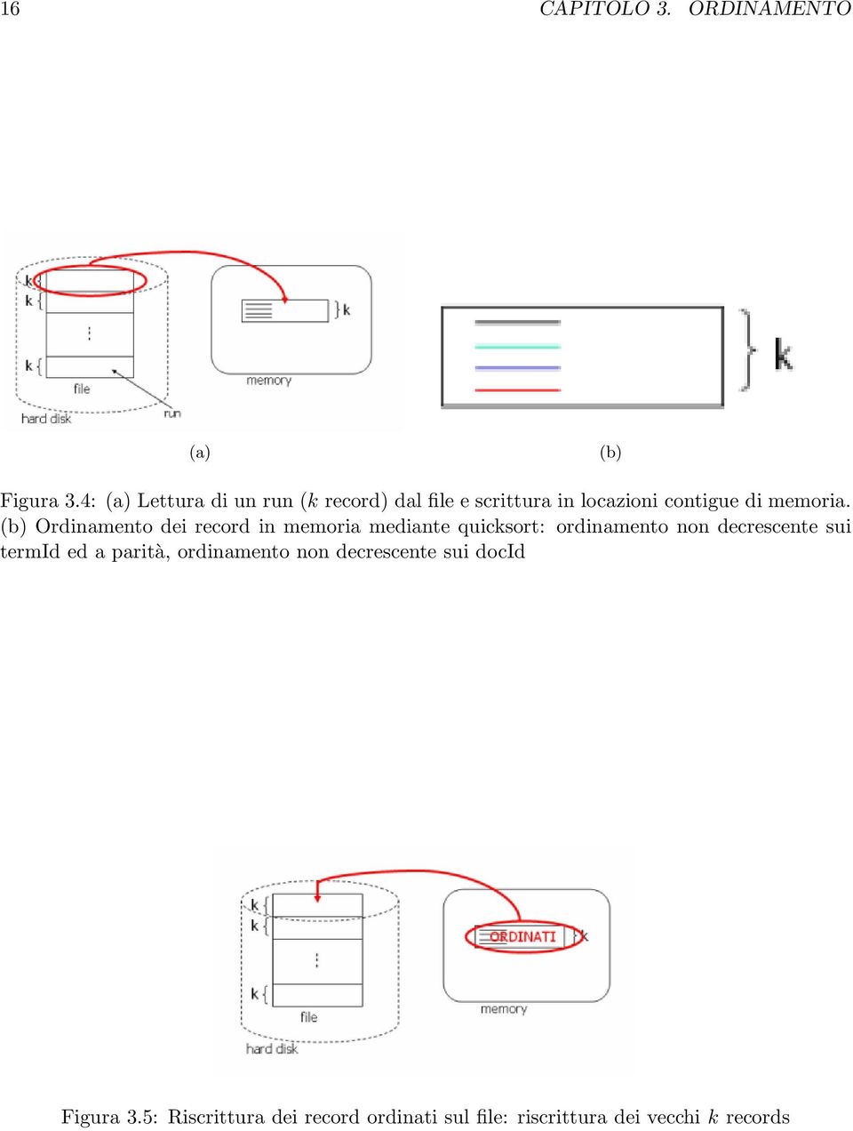 (b) Ordinamento dei record in memoria mediante quicksort: ordinamento non decrescente sui