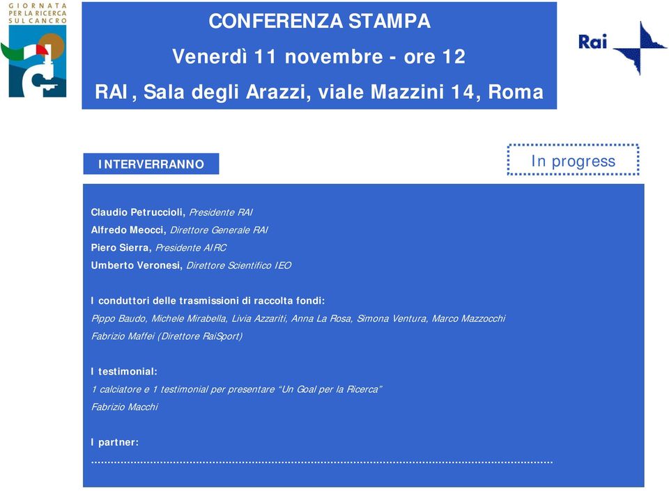 delle trasmissioni di raccolta fondi: Pippo Baudo, Michele Mirabella, Livia Azzariti, Anna La Rosa, Simona Ventura, Marco Mazzocchi Fabrizio