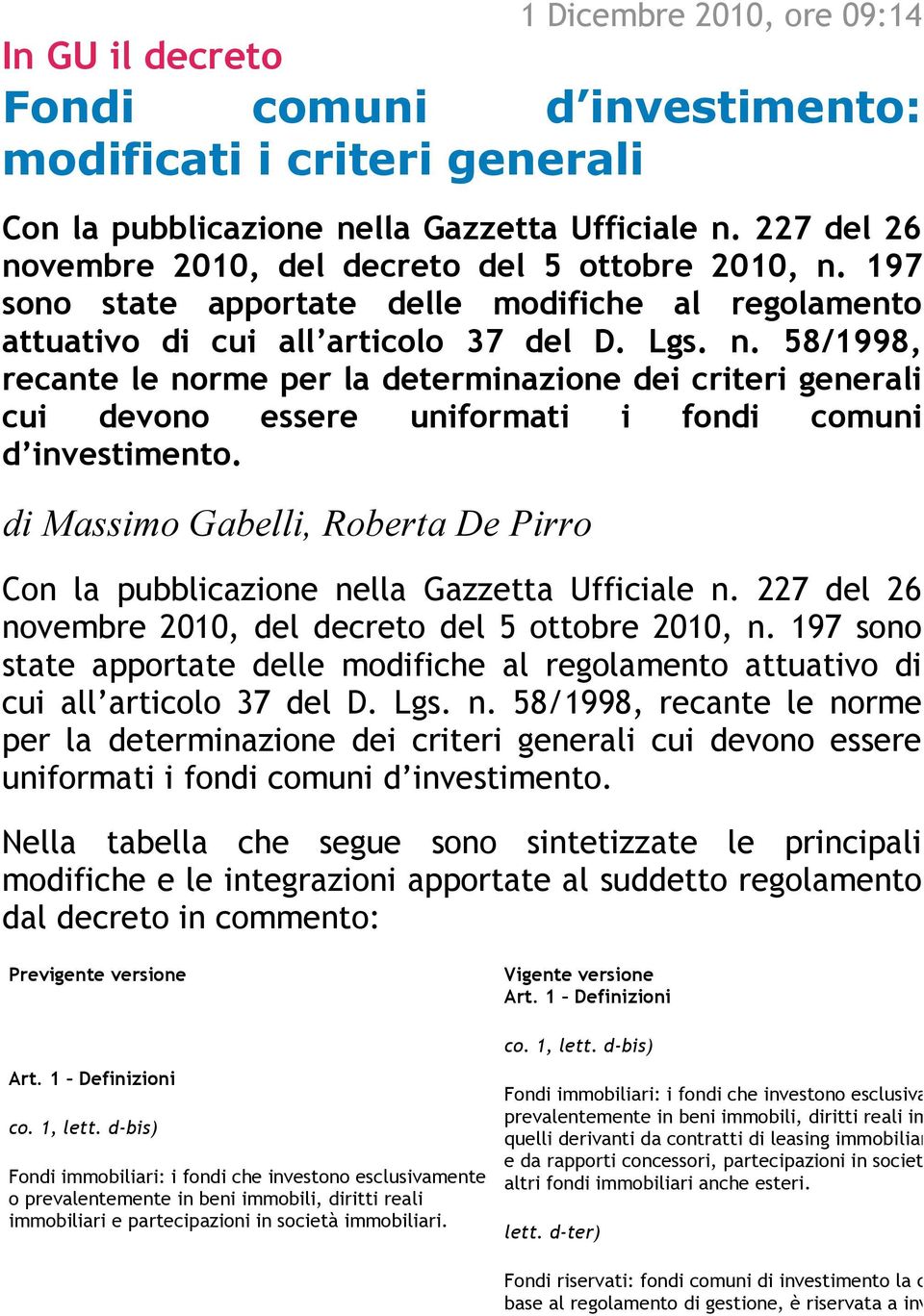 di Massimo Gabelli, Roberta De Pirro Con la pubblicazione nella Gazzetta Ufficiale n.