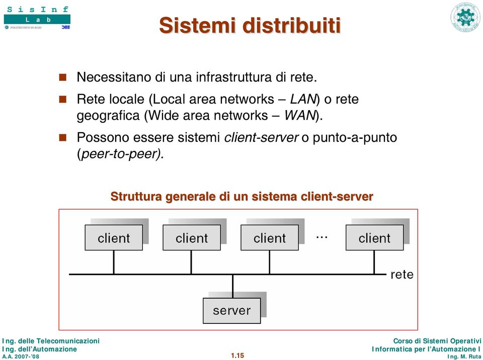 Possono essere sistemi client-server o punto-a-punto (peer-to-peer).