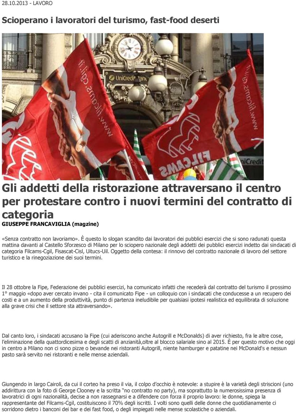 FRANCAVIGLIA (magzine) «Senza contratto non lavoriamo».