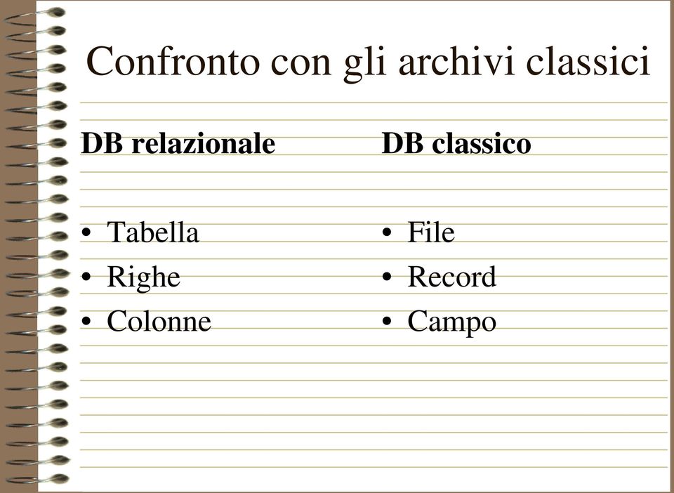 DB classico Tabella Righe