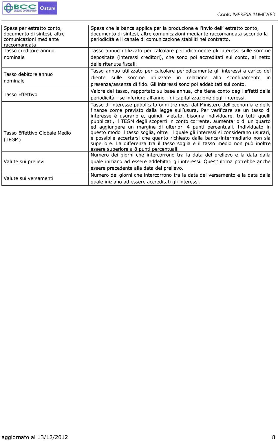 periodicità e il canale di comunicazione stabiliti nel contratto.